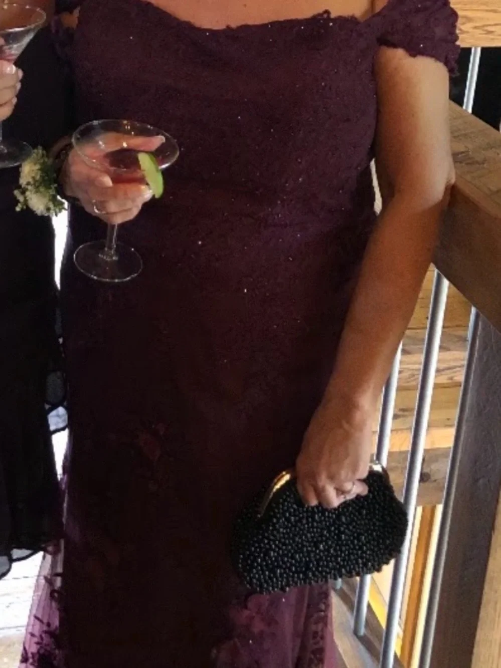Montage by Mon Cheri Deep Burgundy Lace Maxi Gown